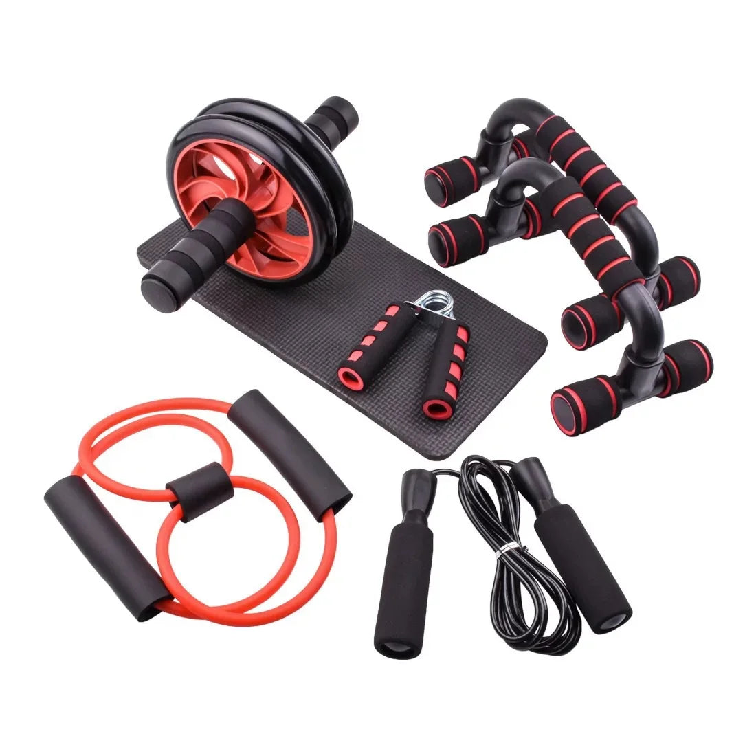 7-in-1 Black Fitness Set Abdominal Fitness Wheel Indoor Sports Push up Support ab Wheel Comprehensive Training Fitness Equipmen
