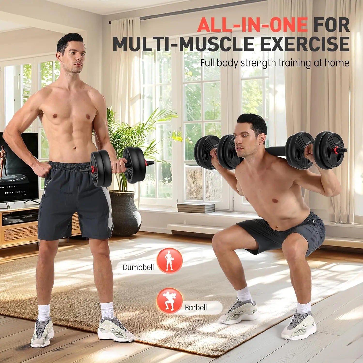 Adjustable Dumbbells, 30/40/55/60/70/80/90lbs Free Weight Set with Connector,2 or 3 in 1 Dumbbells Used as Barbell, Kettlebells