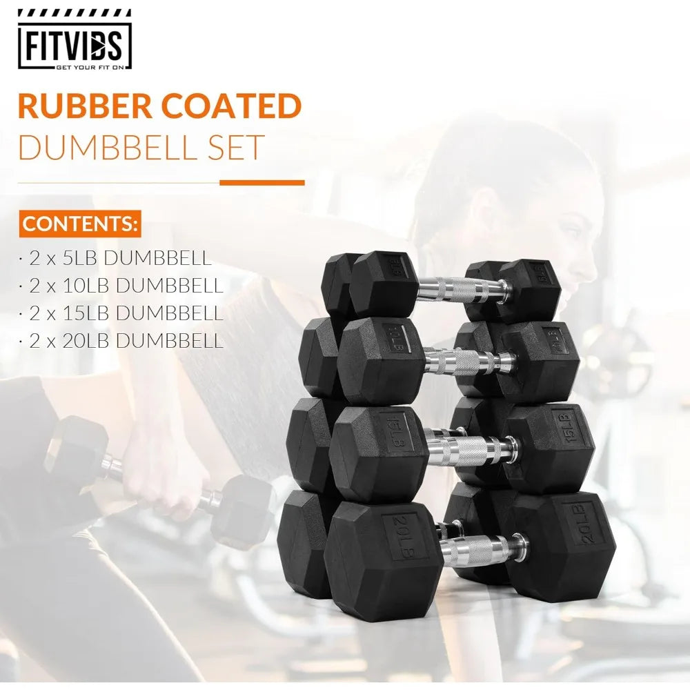 Hex Rubber Dumbbell Set with Contoured Handle for Full Body Workout, Strength Training & Muscle Toning, 60LB-550LB Options