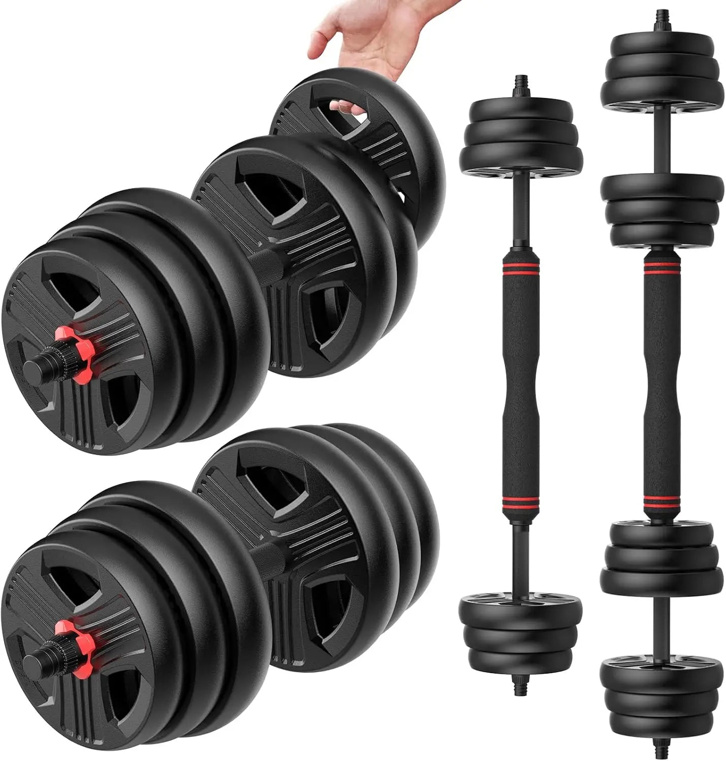 Adjustable Dumbbells, 30/40/55/60/70/80/90lbs Free Weight Set with Connector,2 or 3 in 1 Dumbbells Used as Barbell, Kettlebells