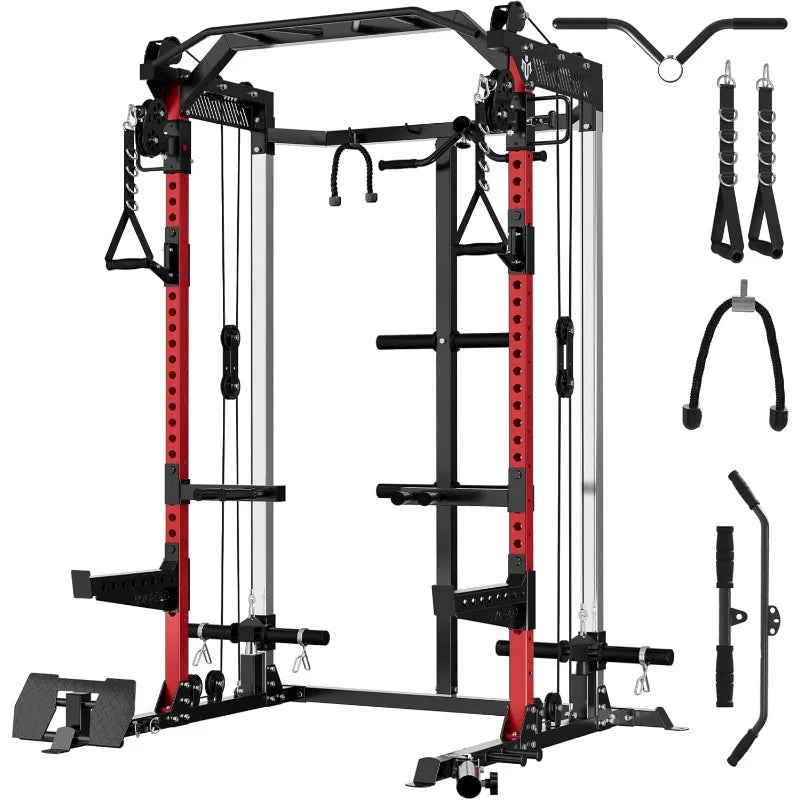 Power Cage, 2000LB Power Rack with Independent Dual Pulley System, Multi-Function Home Gym Workout Machine for Cable Crossover