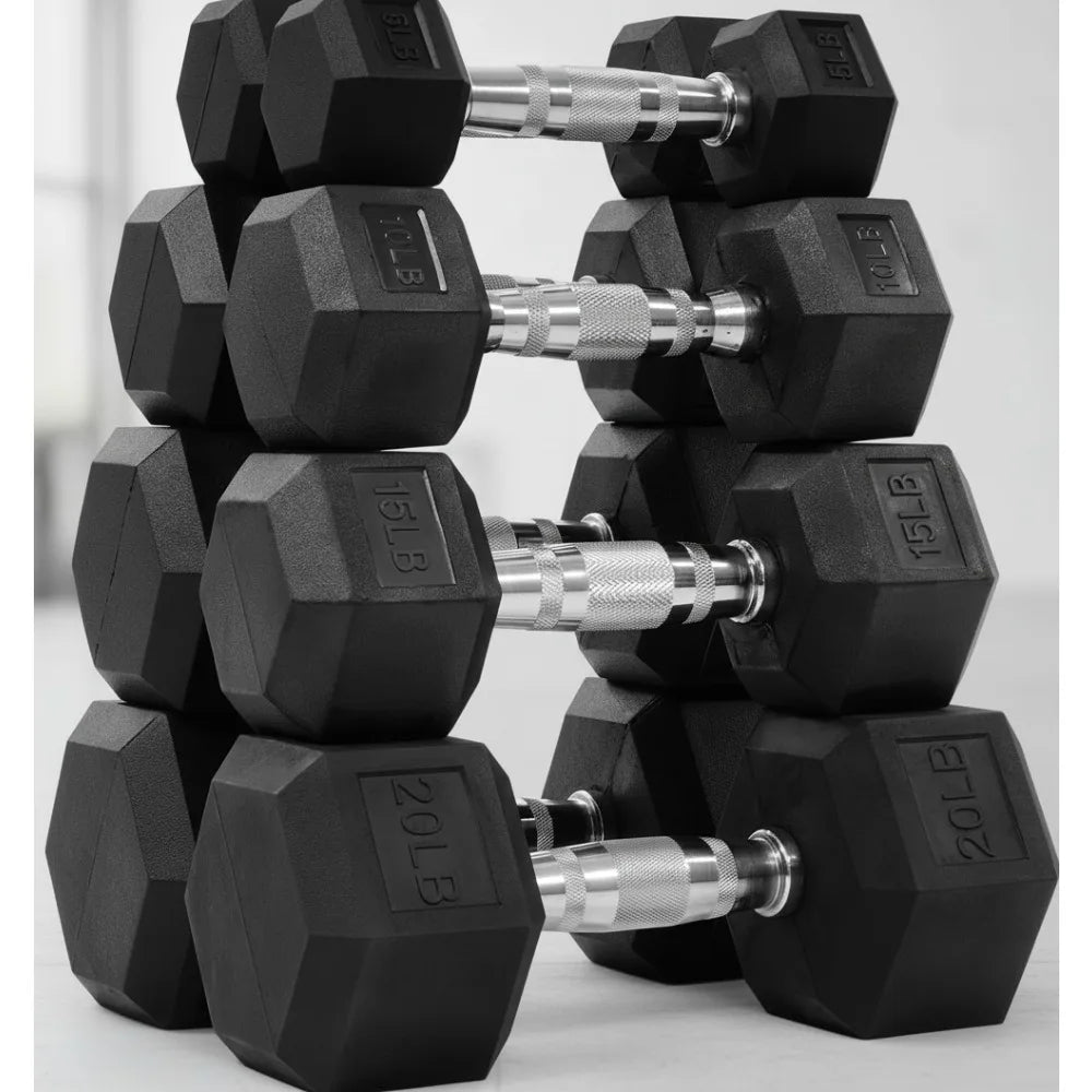 Hex Rubber Dumbbell Set with Contoured Handle for Full Body Workout, Strength Training & Muscle Toning, 60LB-550LB Options