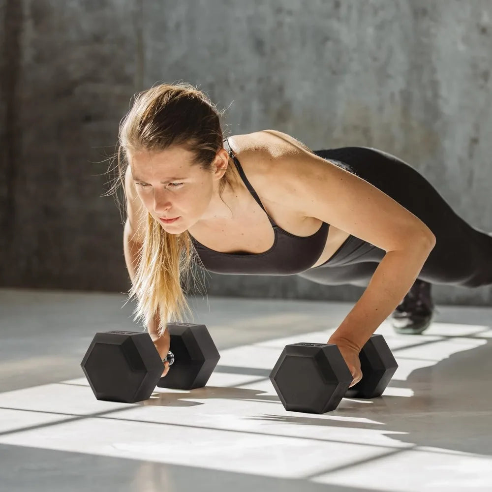 Hex Rubber Dumbbell Set with Contoured Handle for Full Body Workout, Strength Training & Muscle Toning, 60LB-550LB Options