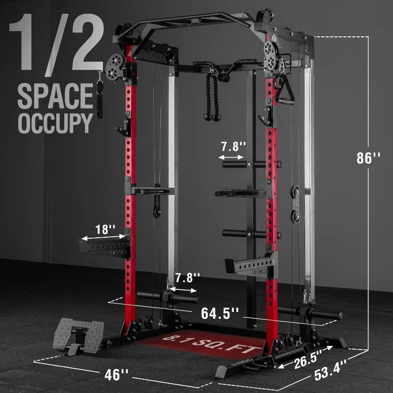 Power Cage, 2000LB Power Rack with Independent Dual Pulley System, Multi-Function Home Gym Workout Machine for Cable Crossover