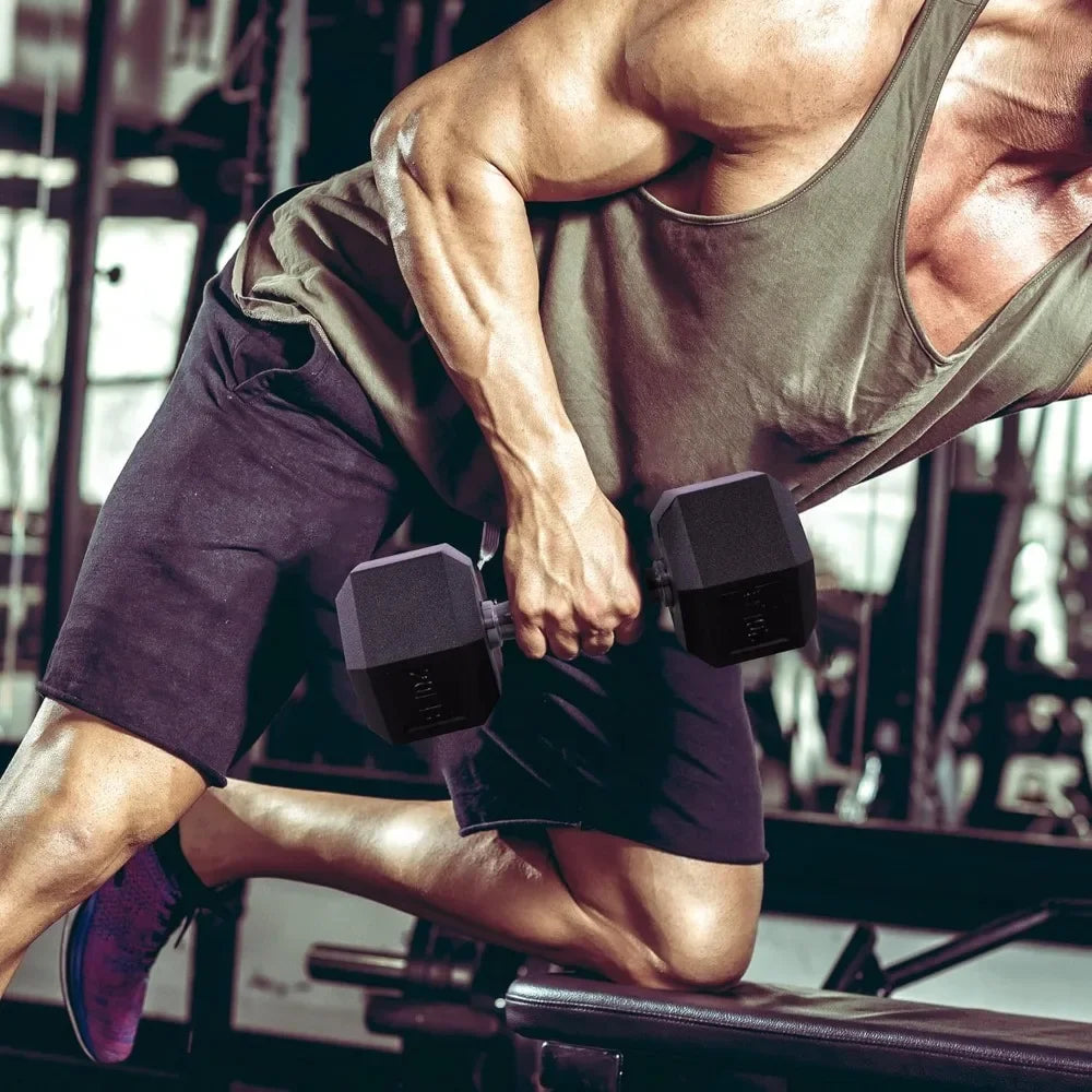 Hex Rubber Dumbbell Set with Contoured Handle for Full Body Workout, Strength Training & Muscle Toning, 60LB-550LB Options